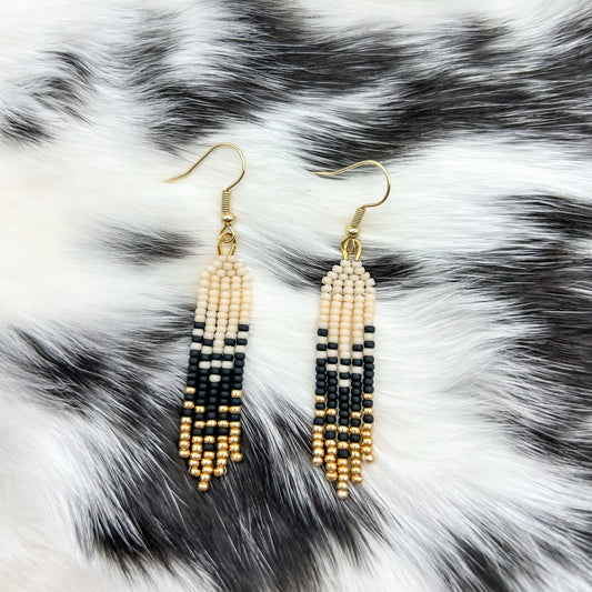 Matte Black & Gold Mini Fringe Earrings