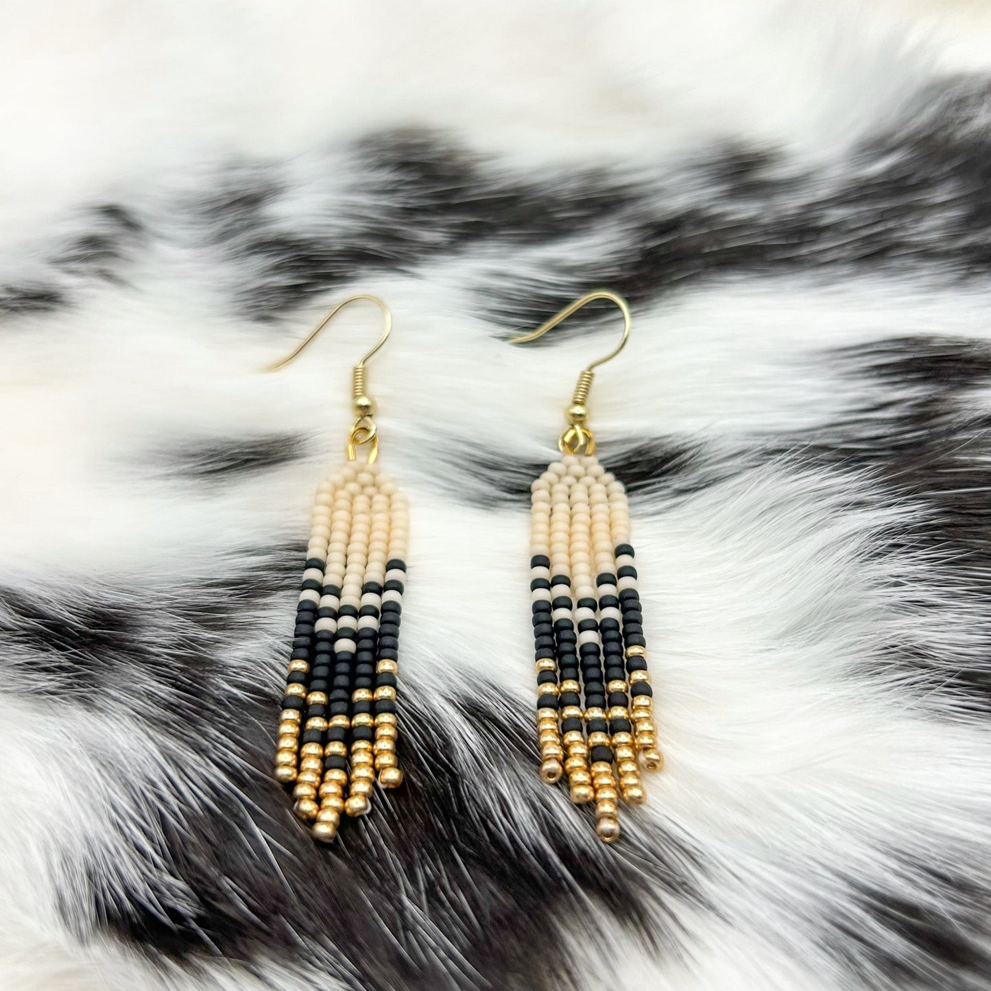 Matte Black & Gold Mini Fringe Earrings