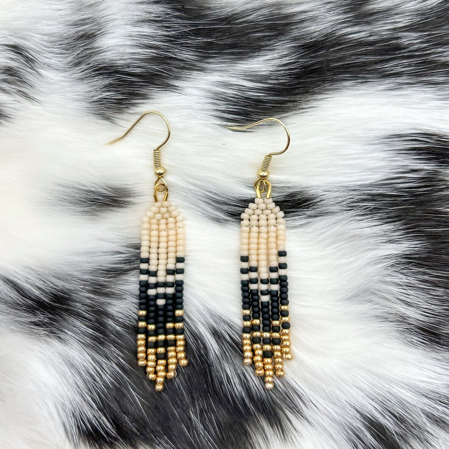 Matte Black & Gold Mini Fringe Earrings