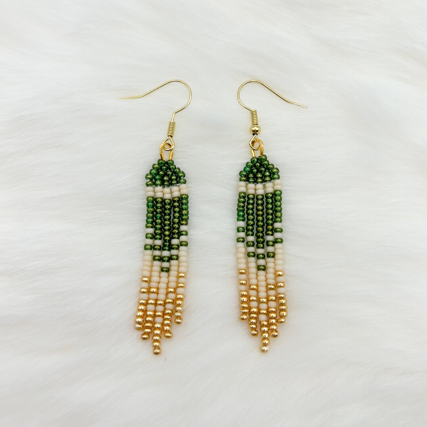 Green & Gold Mini Fringe Earrings