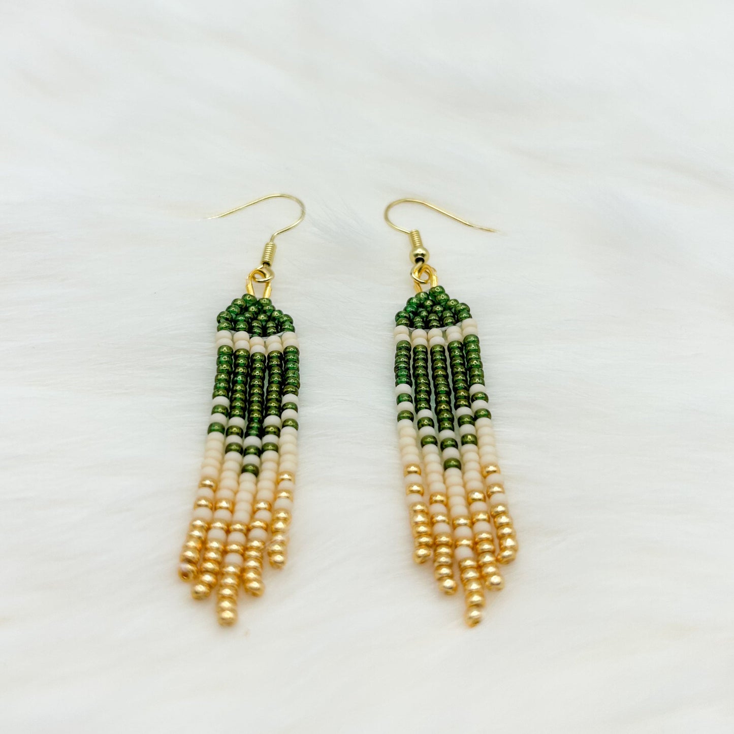 Green & Gold Mini Fringe Earrings