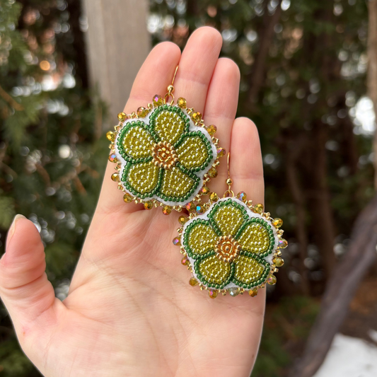 Green & Gold Flower Earrings