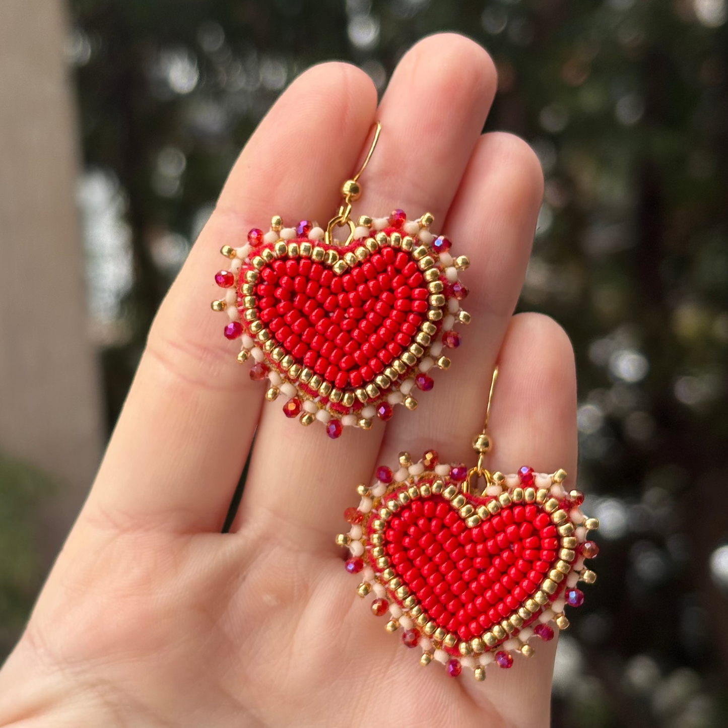 Beaded Red Heart Earrings