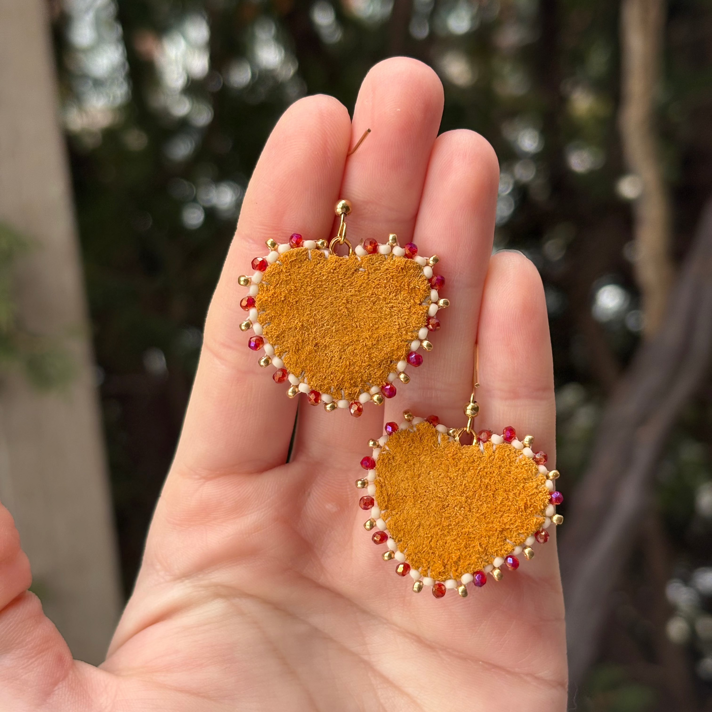 Beaded Red Heart Earrings