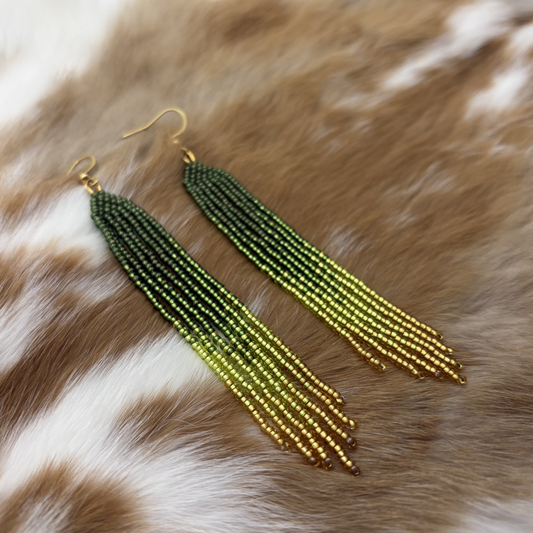 Green Gradient Long Fringe Earrings