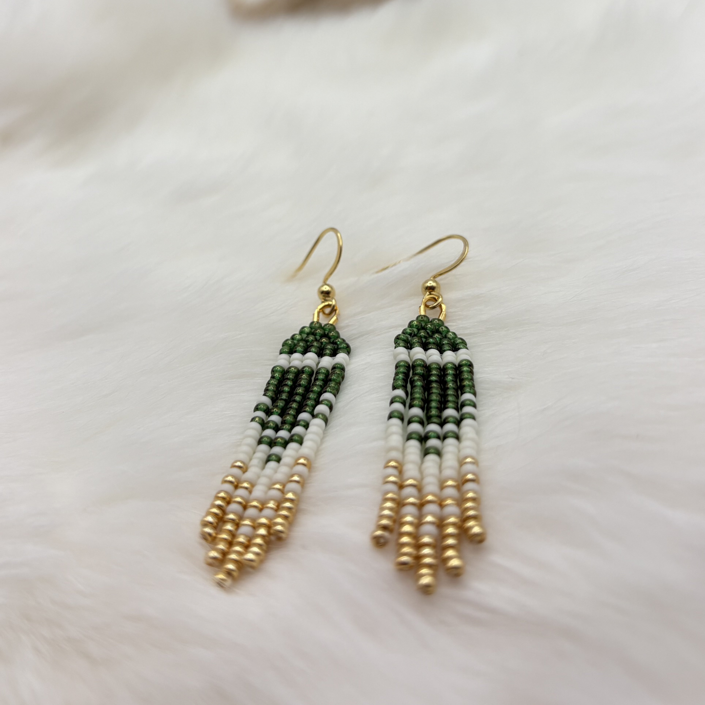 Green & Gold Mini Fringe Earrings