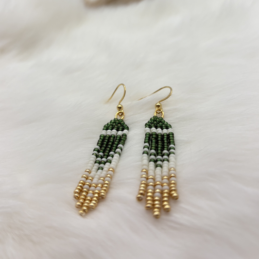 Green & Gold Mini Fringe Earrings