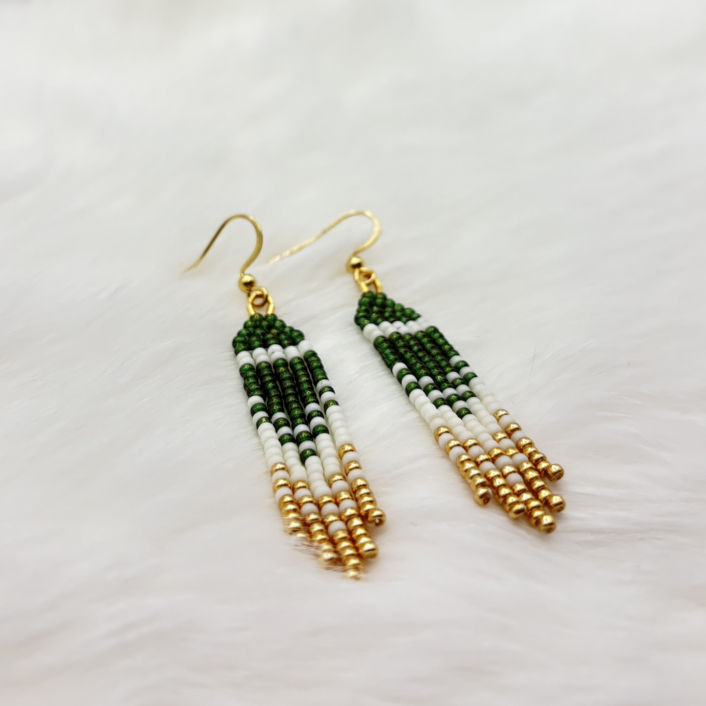 Green & Gold Mini Fringe Earrings