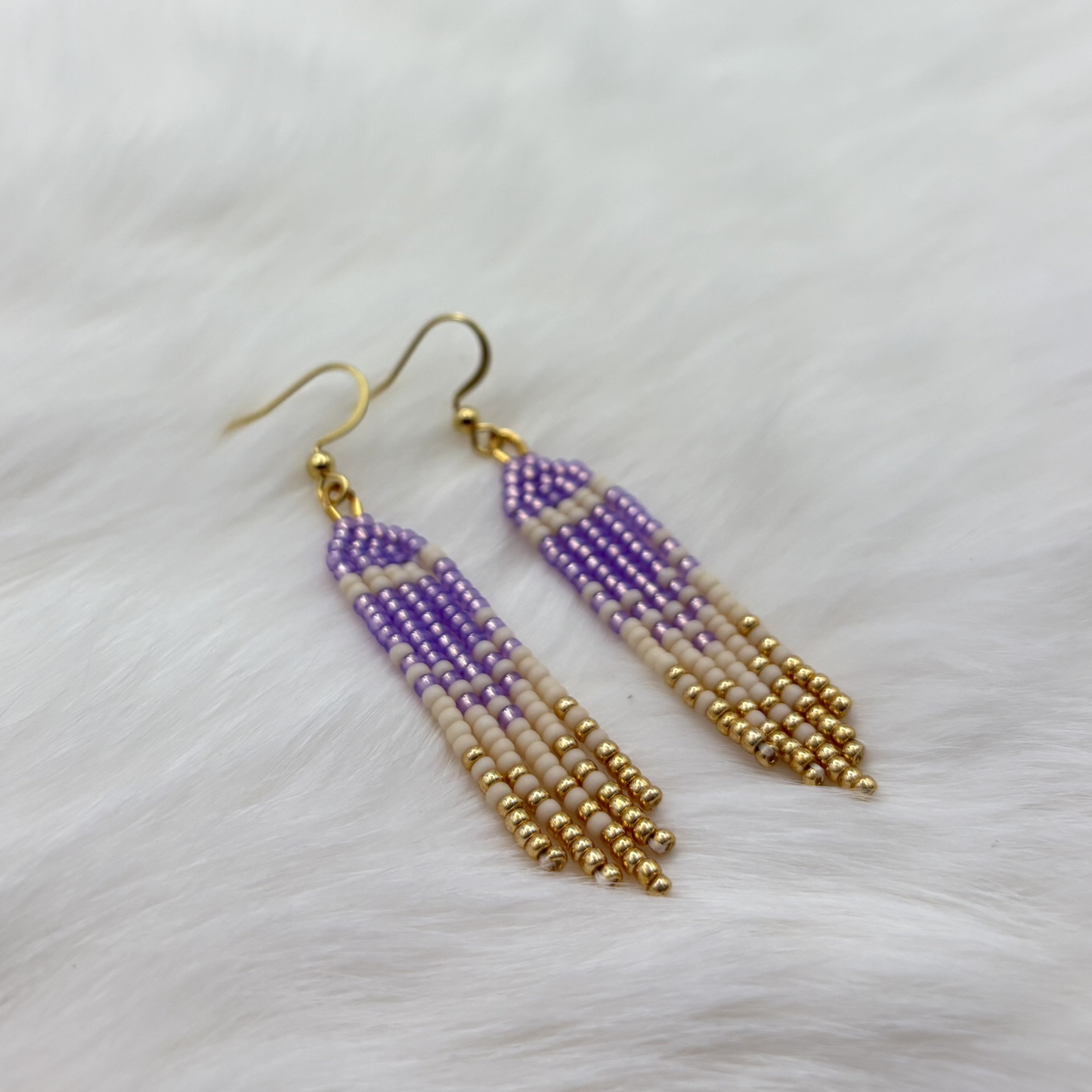 Lilac & Gold Mini Fringe Earrings