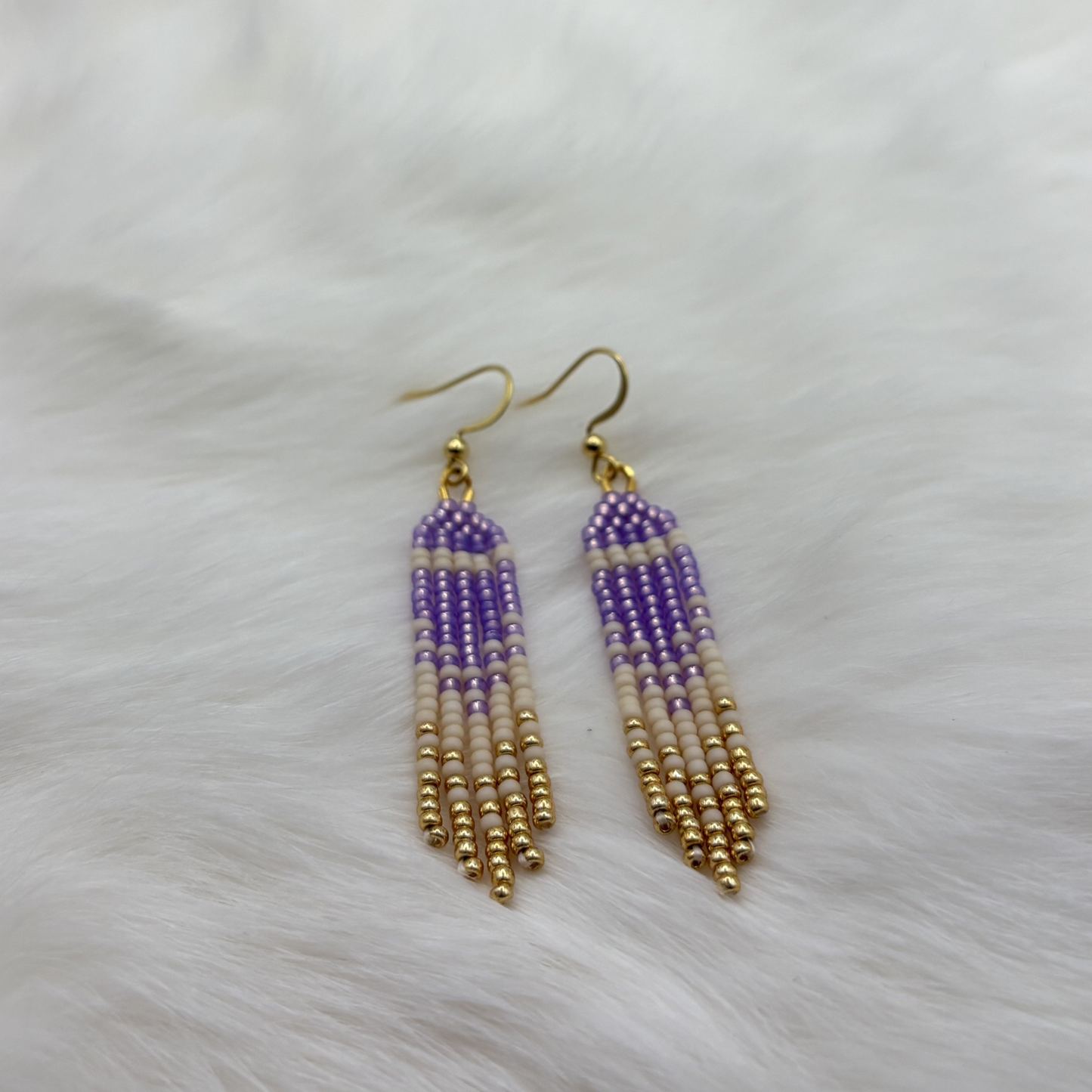 Lilac & Gold Mini Fringe Earrings