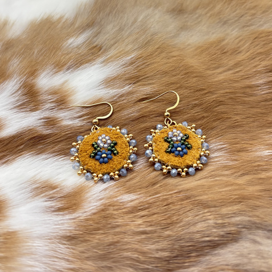 Denim Blue Floral Moose Hide Earrings