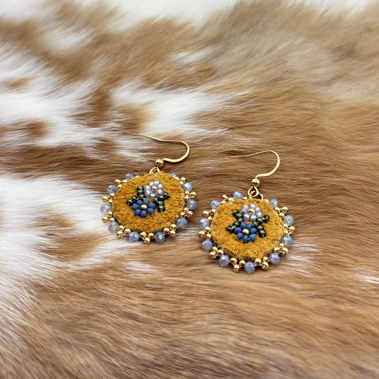 Denim Blue Floral Moose Hide Earrings