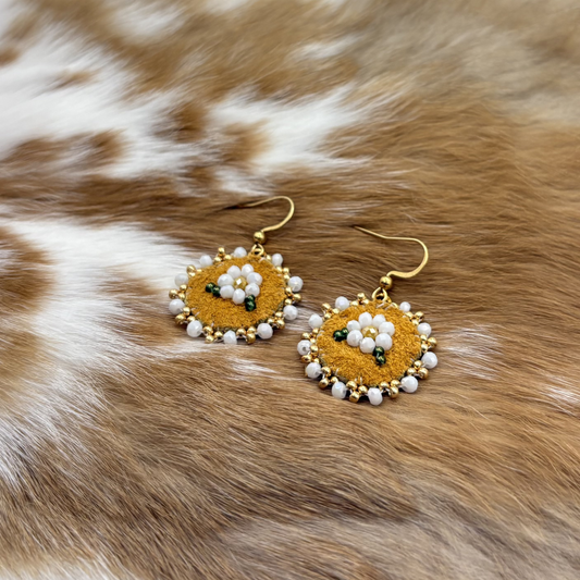 Cream Floral Moose Hide Earrings