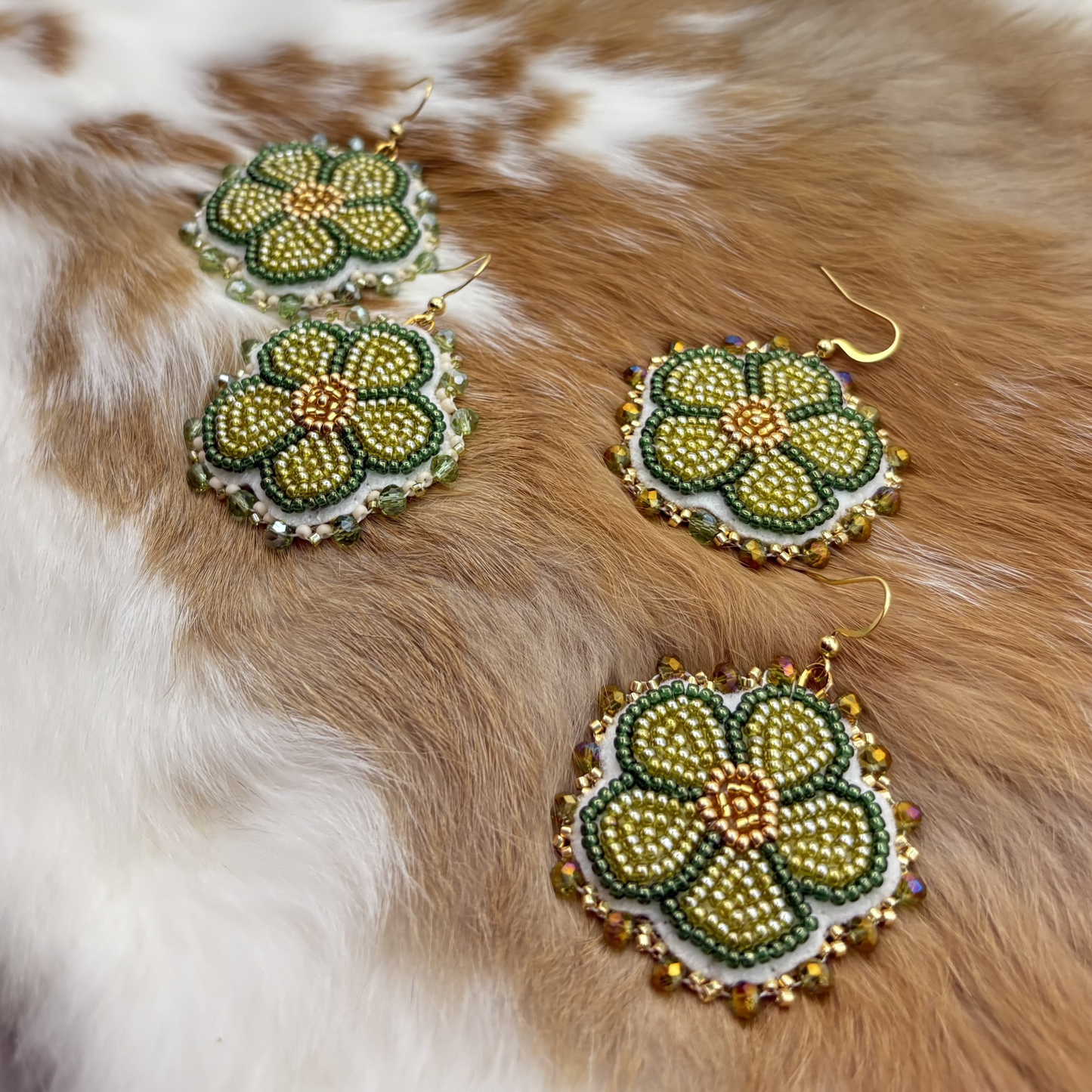 Green & Gold Flower Earrings