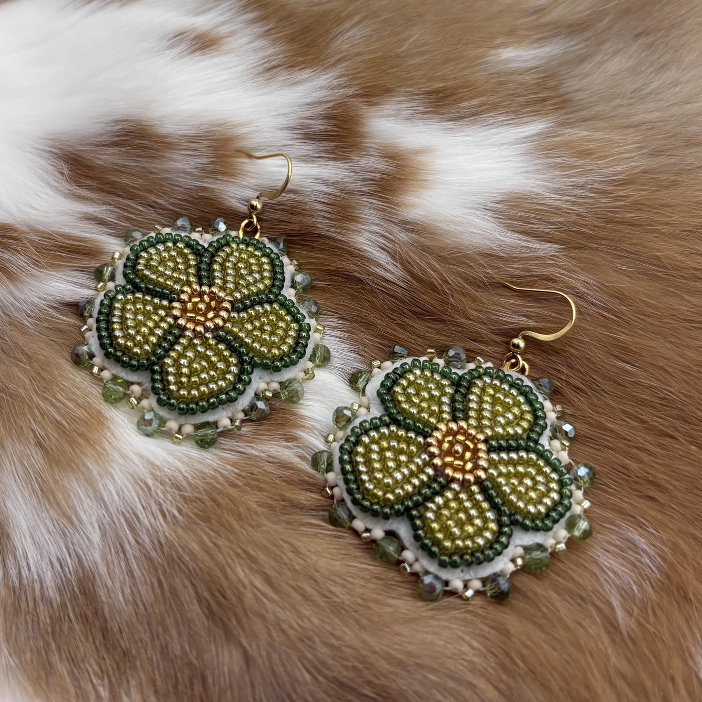 Green & Gold Flower Earrings