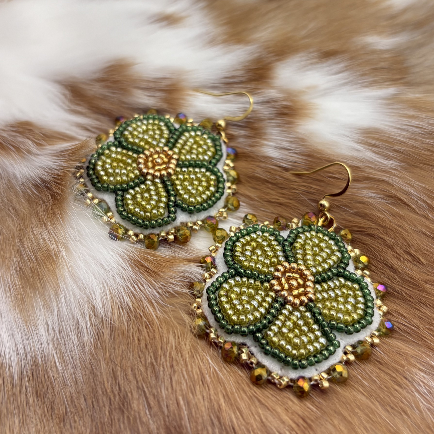 Green & Gold Flower Earrings